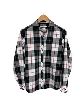 Foxcroft Wrinkle Free Blouse Sz 8 Shaped Tartan Plaid Check Button Up Shirt EUC